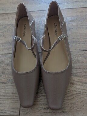 C. Paravamo Taupe Square-Toe Mary Jane Flats